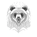 Grizzly bear roaring with a forest and 3 baby bears underneath it tattoo design idea