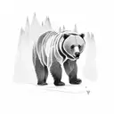 Grizzly bear roaring with a forest and 3 baby bears underneath it tattoo design idea