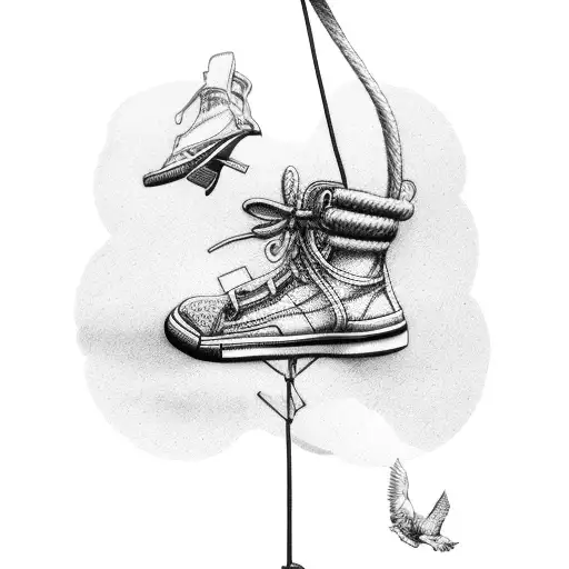 sneakers hanging from a power line on the street tattoo design idea
