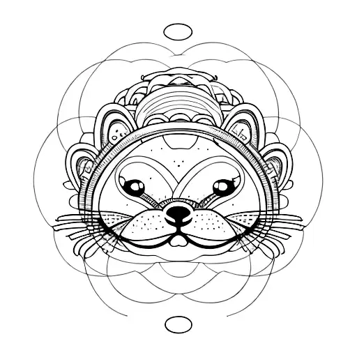 a minimalist circle that evolves into one minmalistic otter at one and, the otter is in sideview and whole body tattoo design idea