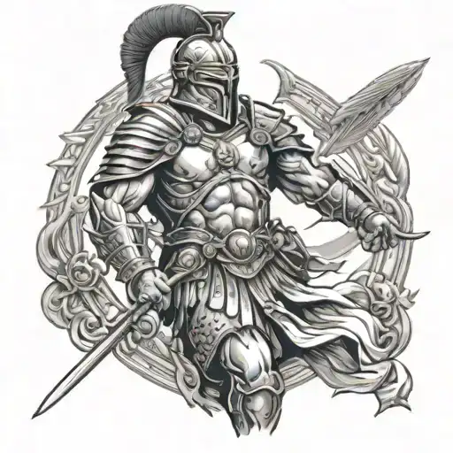 Roman gladiator with gods of war and peace  tattoo design idea