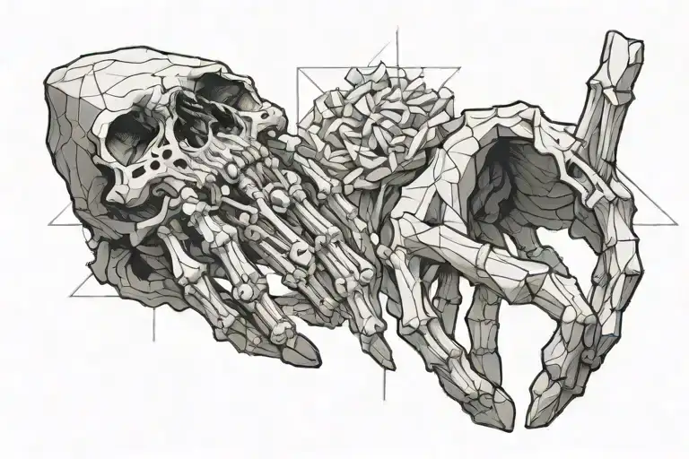 A skeleton hand and a human hand pointing to each other with the script “Memento mori memento vivere” tattoo design idea