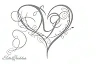 symbol of eternal love, heart, initials: J  and N tattoo design idea