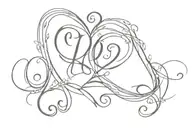 eternal love, heart, initials: J  and N tattoo design idea