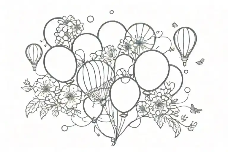 Balloons surrounded by flowers tattoo design idea