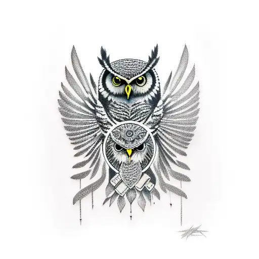 Owl native American  tattoo design idea