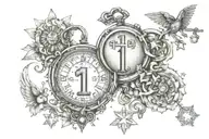 1111 writen 222 Angel number couple love lock key Scorpio Libra 31 117 stars lover's Tarot card Malcolm Missy tattoo design idea