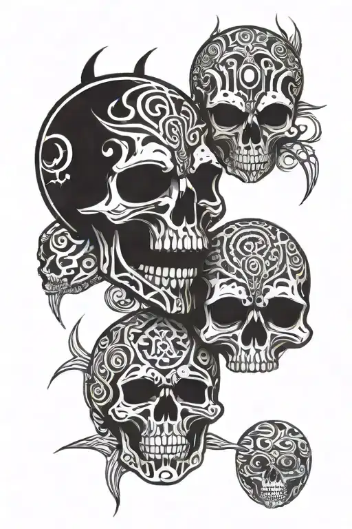skulls covered in polinisian alien  tattoo design idea