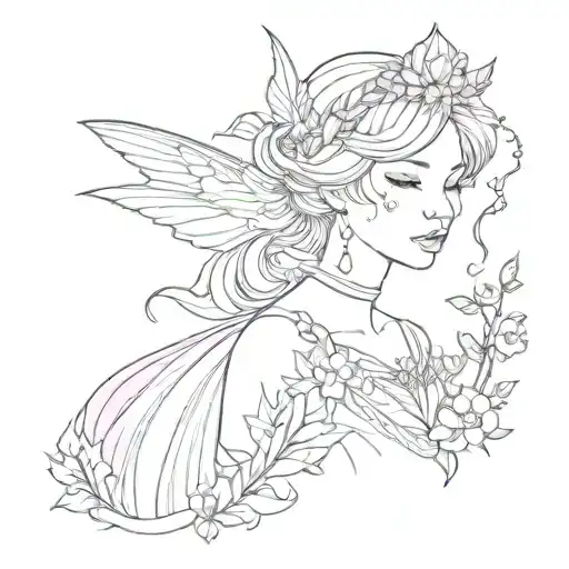 pink, princess, fairy, girl, minimal line art tattoo design idea