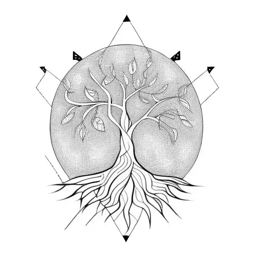 Olive tree with long roots tattoo design idea