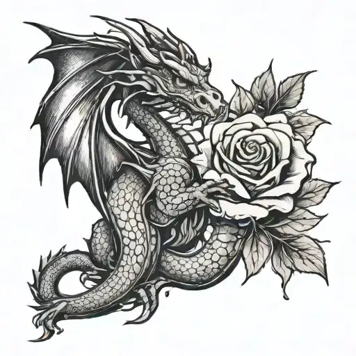 Dragon holding a rose Gothic style tattoo tattoo design idea