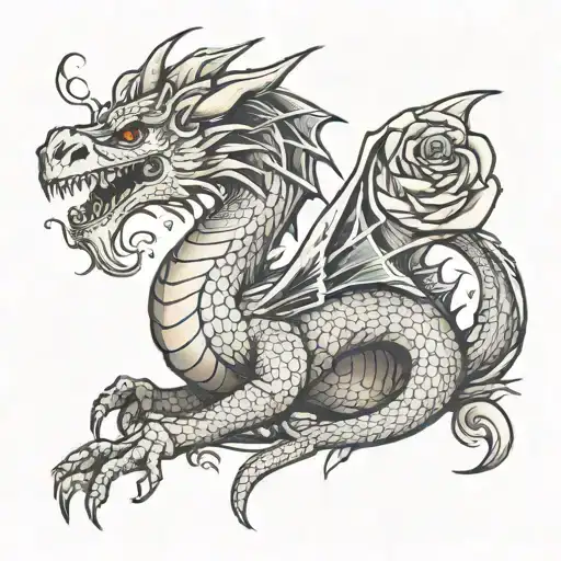 A dragon based on the welsh dragon holding a Rose like the one in Beauty and the Beast tattoo design idea