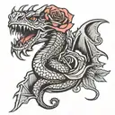 Dragon holding a rose Gothic style tattoo tattoo design idea