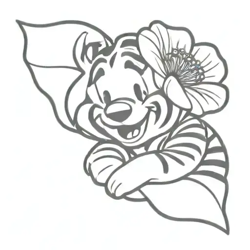 Tigger from Winnie the Pooh holding a poppy flower  tattoo design idea