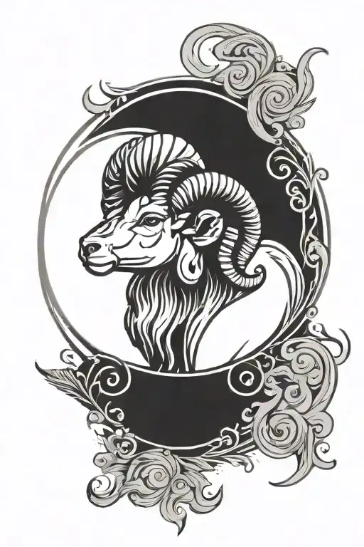 The center of the circle:  * Aries: Stylized ram with twisted horns. The ram's head can be turned in profile to create a tattoo design idea