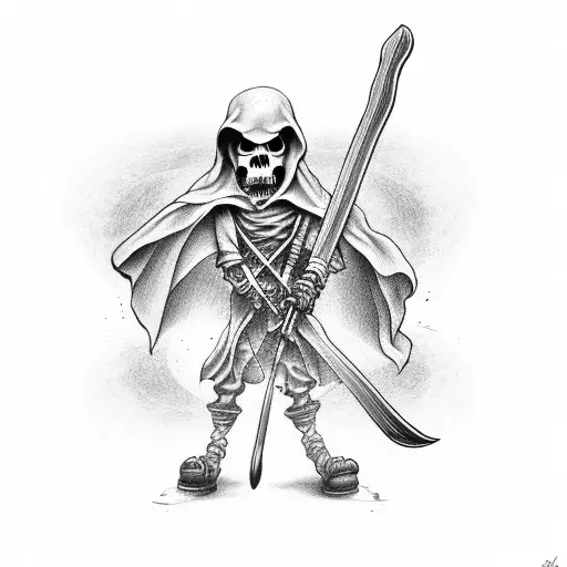 grim reaper with his scythe holding a hourglass tattoo design idea