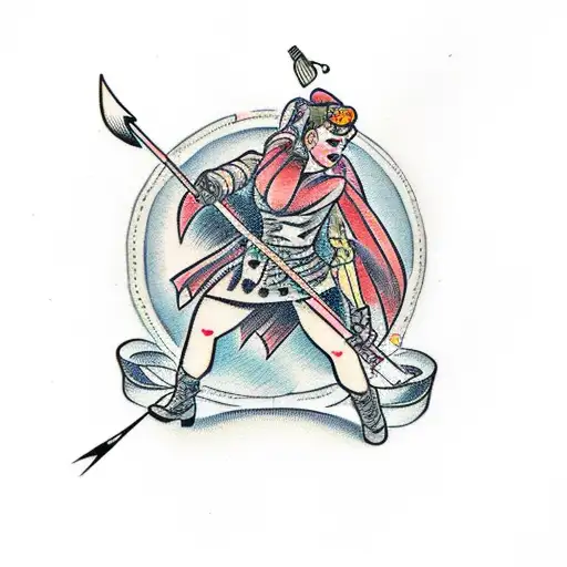 female hunter with a bow and arrow tattoo design idea