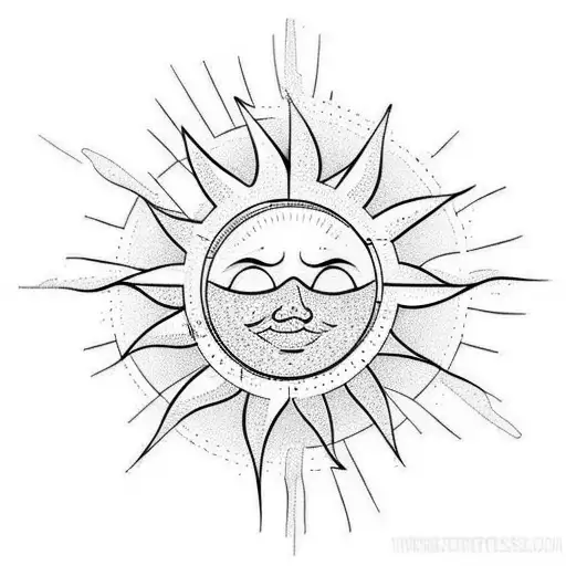 A tranquil beach with calm waves and the sun shining brightly overhead tattoo design idea