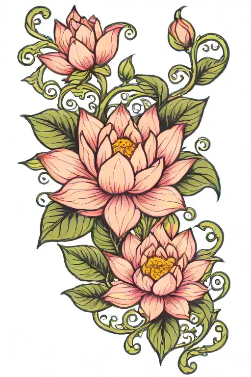 Pink lotus flower and vines tattoo design idea