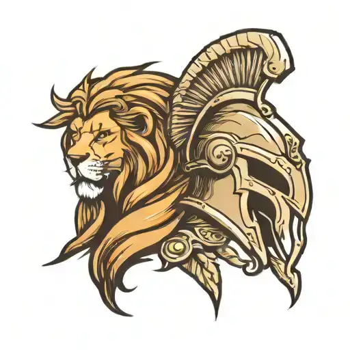 lion and spartan helmet  tattoo design idea