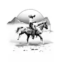 A cowboy riding a wild horse in front of a mountain landscape tattoo design idea