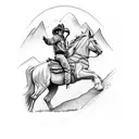 A cowboy riding a wild horse in front of a mountain landscape tattoo design idea