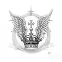 angel wings and crown tattoo design idea