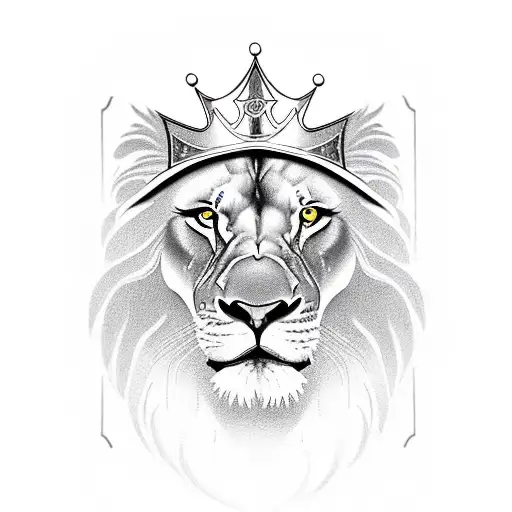 a lion in a suit with a king's crown tattoo design idea