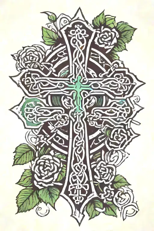 celtic cross with shamrocks and a sick background  tattoo design idea