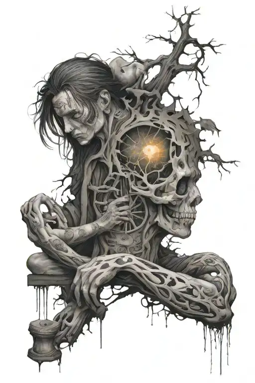 loneliness schizophrenia story with beginning and ending transitional tattoo design idea