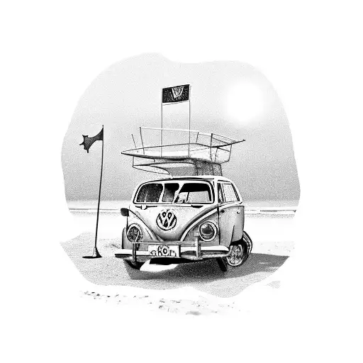 VW bug on california beach next to lifeguard stand tattoo design idea