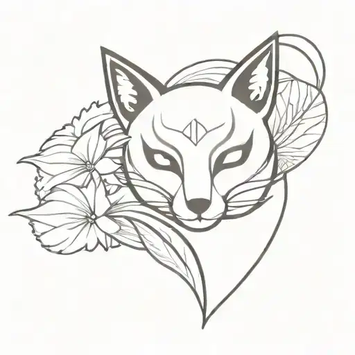 Kitsune mask and fan tattoo design idea