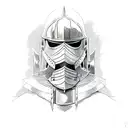 At the center of the back piece, a weary but resolute knight in battered and repaired armor stands strong. tattoo design idea