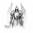 At the center of the back piece, a weary but resolute knight in battered and repaired armor stands strong. tattoo design idea