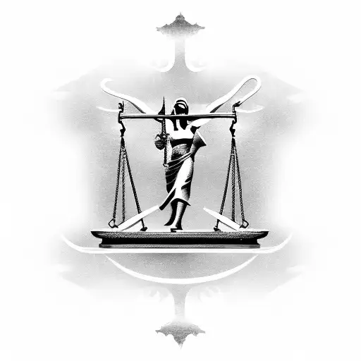 lady justice with the strings from the godfather logo and snowflakes and flames and bhagat singh and the trojan horse  tattoo design idea