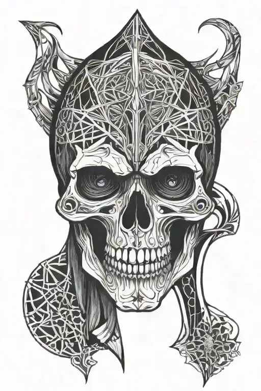 Vampire skull in hood tattoo design idea