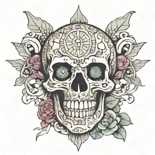 skull and maya calendar tattoo design idea