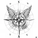 Compass covered with wings with messy edges with big ropes around it tattoo design idea