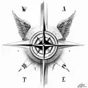 Compass covered with wings with messy edges with big ropes around it tattoo design idea