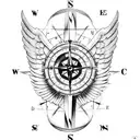 Compass covered with wings with messy edges with big ropes around it tattoo design idea