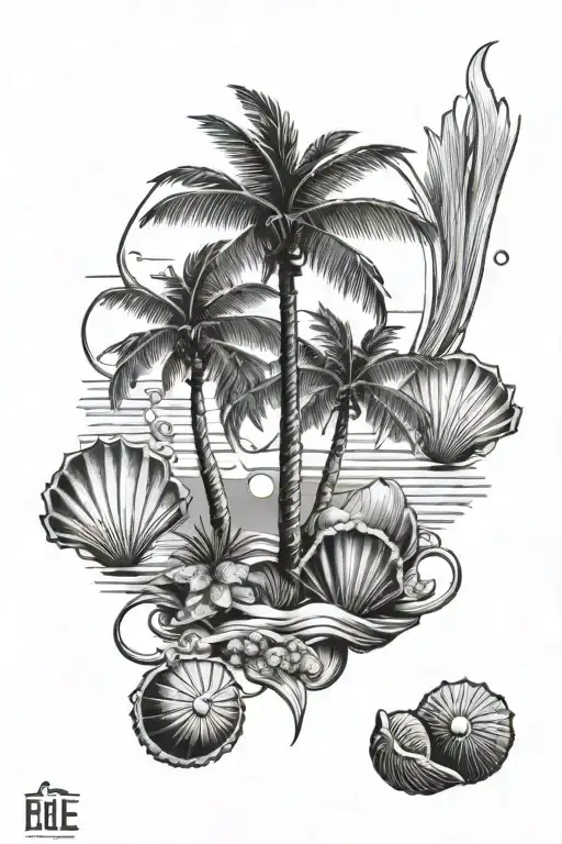 palm trees seashells incorporated tattoo design idea