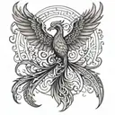 A tattoo of a phoenix rising from intertwined flames, representing resilience and the power of love to overcome obstacles, with a dark and intricate dotwork style tattoo design idea