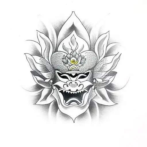 Hannya mask  lotus tattoo design idea