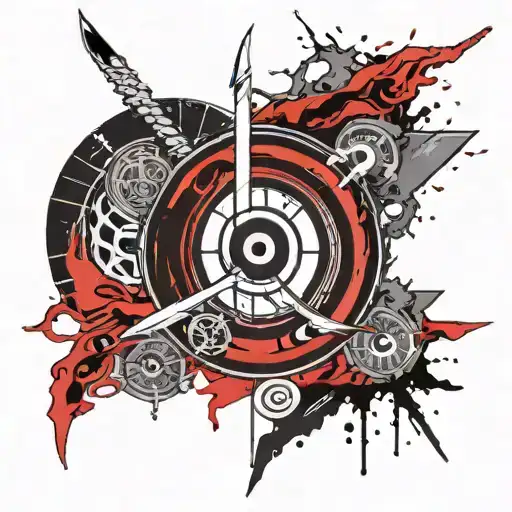 Aries sign with sharingan eye katana blade wrapped in lightning tattoo design idea