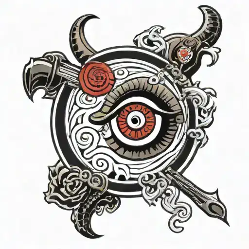 Aries sign with sharingan eye in the blade tattoo design idea