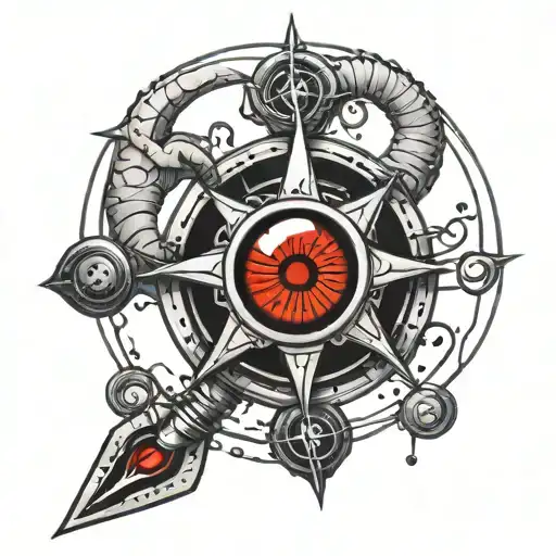 Aries sign with sharingan eye in the blade tattoo design idea