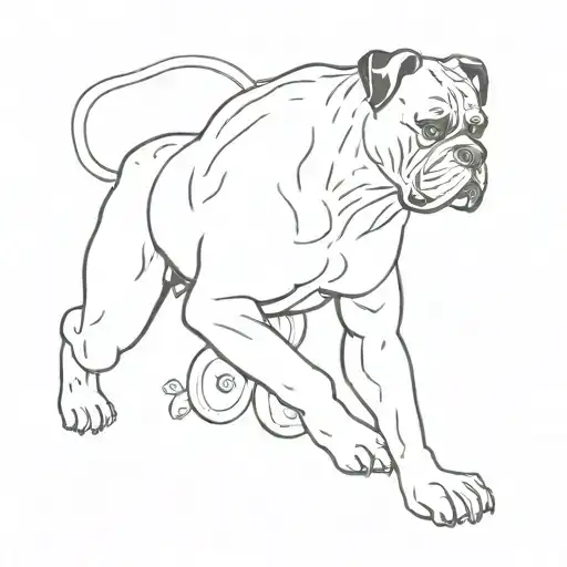 A minimalist design of a boxer in action, surrounded by Japanese mythological animals tattoo design idea