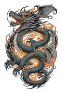 dragon with fire  that loops  tattoo design idea