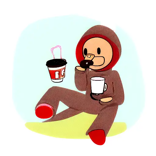 Sock monkey holding a cup of chocolate milk tattoo design idea