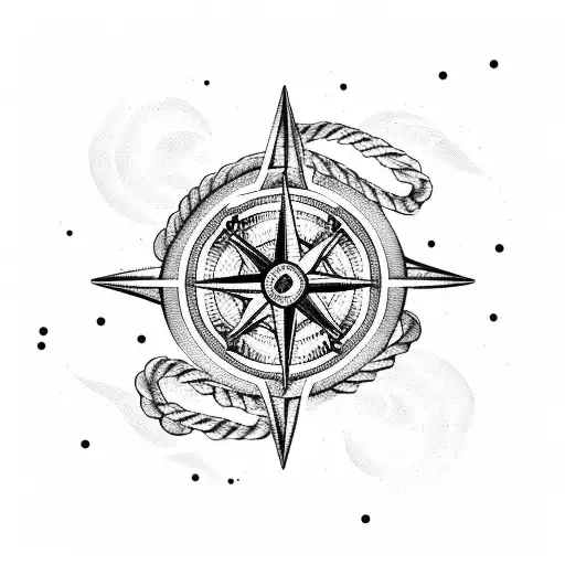 nautical rope, rose, silhouette of two boys and compass pointing SW tattoo design idea
